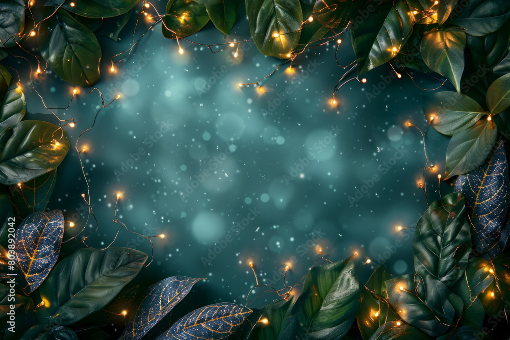 Beautiful fairy lights pattern with leaves for background Beautiful fairy lights pattern with leaves for background