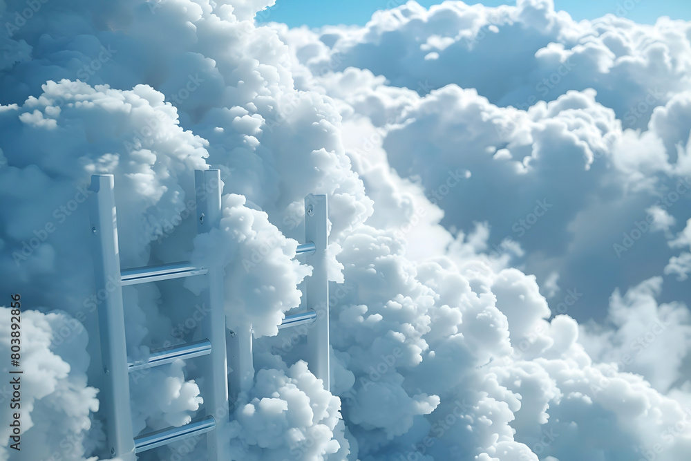 Clouds and Ladders - Surreal 3D Landscape with Interconnected Ethereal ...