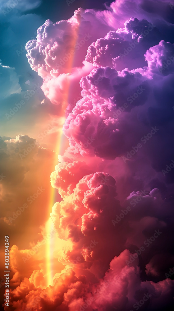 Dramatic Cloudscape with Vibrant Rainbow - 3D Rendered in Cinematic Style
