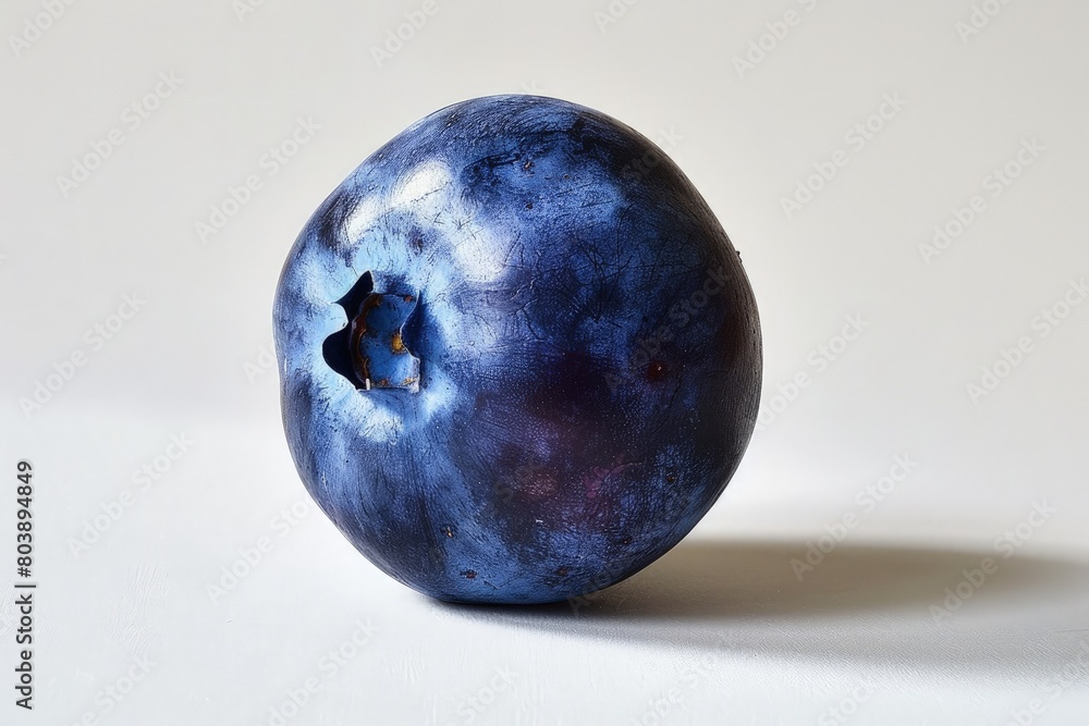 A whole blueberry, light blue and white color scheme, blueberry angle front view, blueberry surface texture in the white background A whole blueberry, light blue and white color scheme, blueberry angle front view, blueberry surface texture in the white background