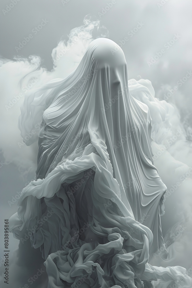 Ethereal Cloud Apparition Draped in Ghostly 3D Render with Cinematic Aesthetic Ethereal Cloud Apparition Draped in Ghostly 3D Render with Cinematic Aesthetic