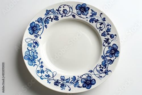 Traditional ceramic plate adorned with hand-painted blue floral patterns
