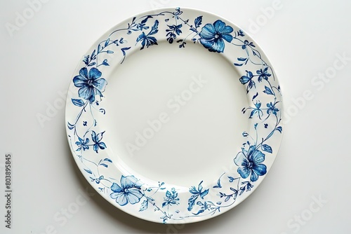 Ceramic plate on white background. top view