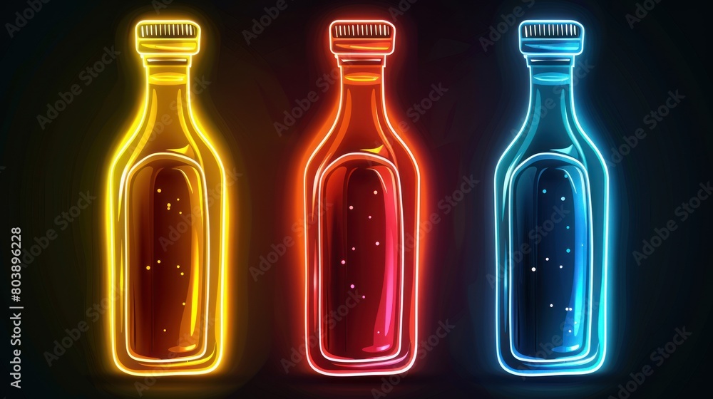Glowing neon line Sauce bottle icon isolated on black background. Glowing neon line Sauce bottle icon isolated on black background.