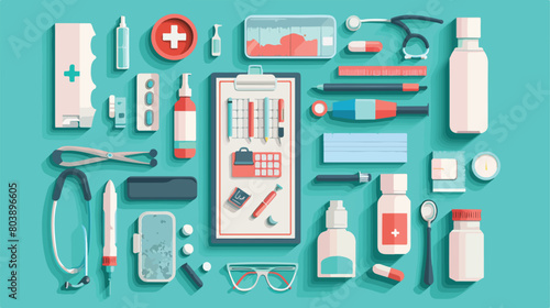 Composition with medical supplies and clipboard