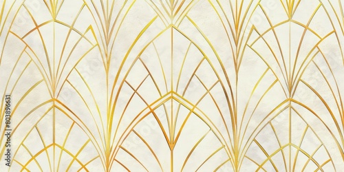 A white background with gold lines in an Art Deco style, creating a sophisticated and luxurious pattern. The golden lines create geometric shapes that add depth to the design.