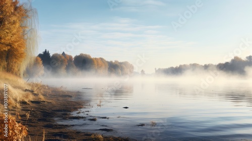 Fog over the water on a river dnieper on autumn © MOUISITON