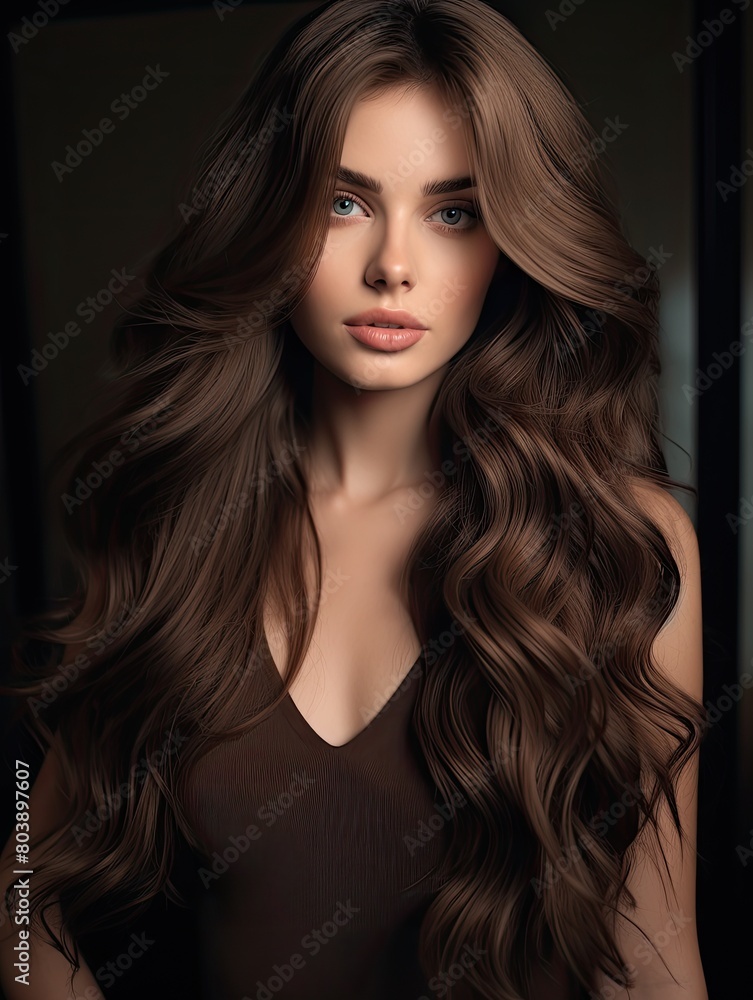 Elegant woman with long wavy hair Elegant woman with long wavy hair