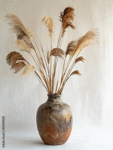 Bohemian Elegance: Ceramic Vase with Pampas Grass and Dry Flowers