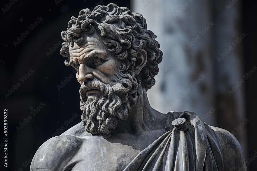 Dramatic stone sculpture of a bearded figure Dramatic stone sculpture of a bearded figure