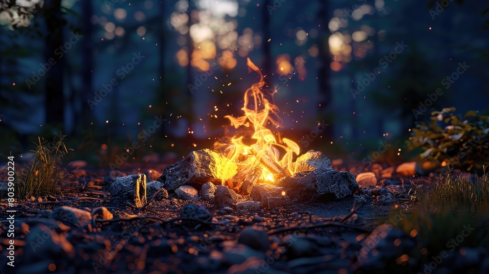 Blazing campfire in a dark forest at night Blazing campfire in a dark forest at night