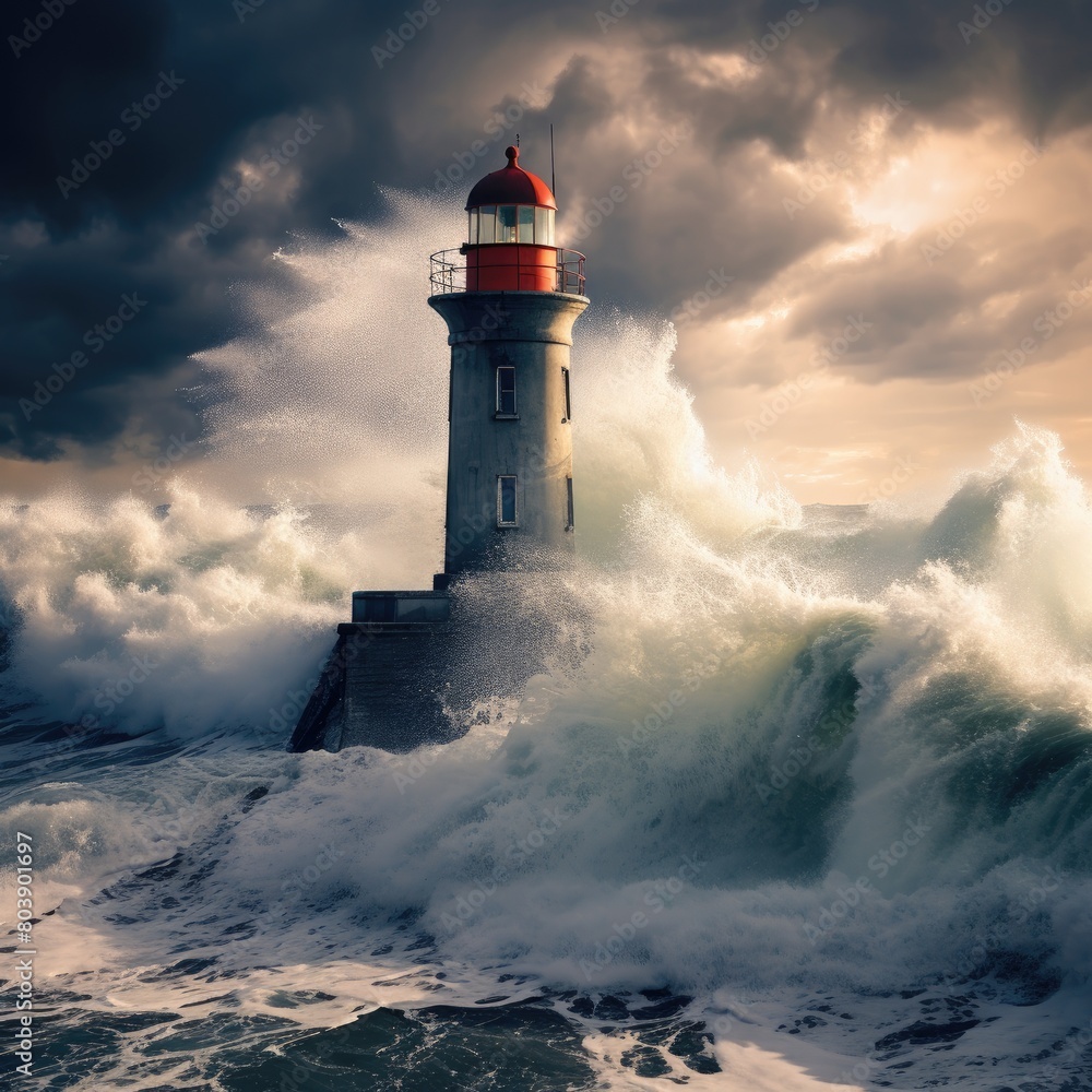 dramatic lighthouse in stormy weather