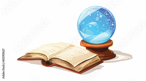 Crystal ball of fortune teller and spell book  photo