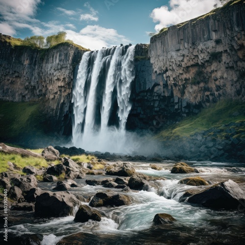 Powerful waterfall cascading over rugged cliffs