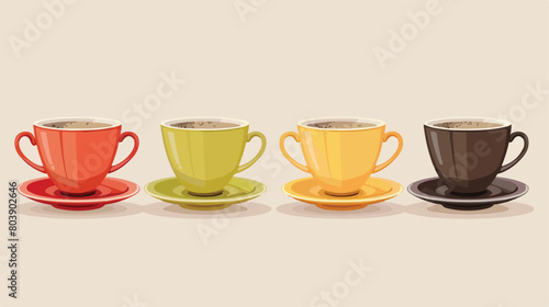 Cups of tasty coffee on light background style