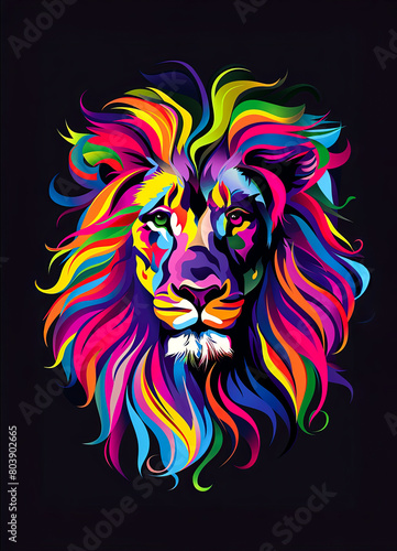 Lion head with colorful rainbow hair. illustration for your design