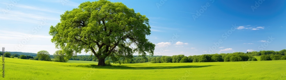 Lush green meadow with lone tree Lush green meadow with lone tree