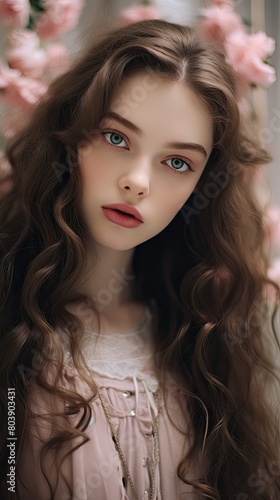 Enchanting young woman with flowing hair and captivating gaze © Balaraw