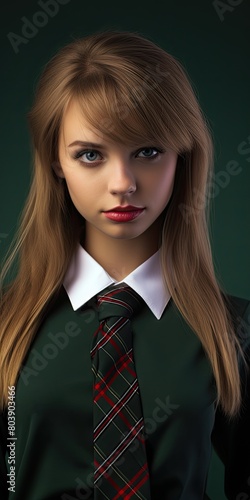 Serious young woman in school uniform