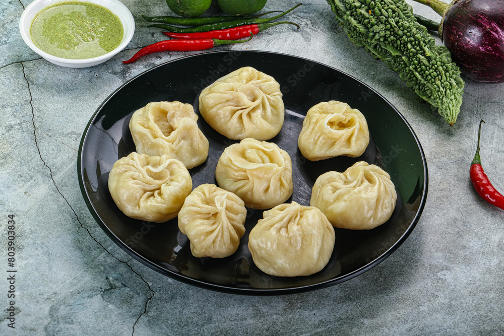 Nepali steamed dumplings Momo with sause Nepali steamed dumplings Momo with sause