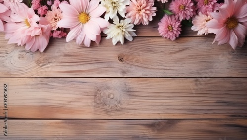 Vibrant floral arrangement on rustic wooden background