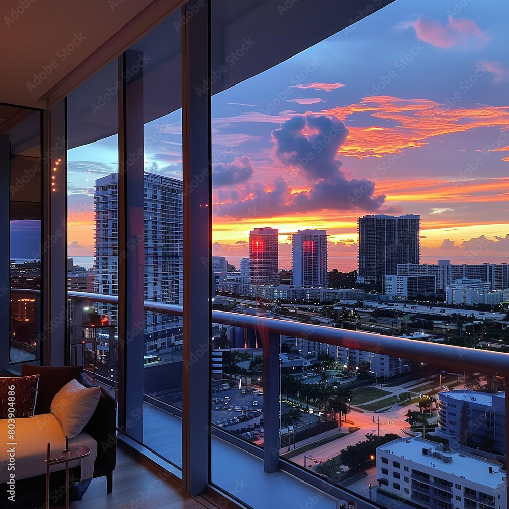 Warm evening view from apartment bedroom miami 