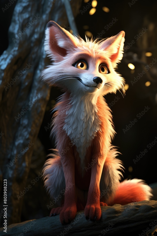 Obraz premium Curious animated fox in the forest