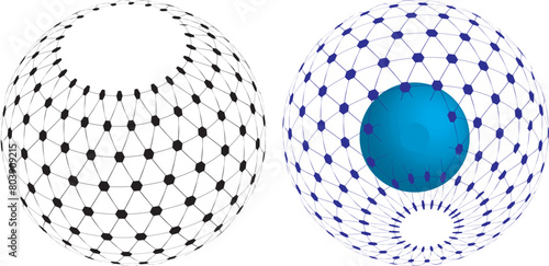 3D sphere mesh grid, globe or ball in circle net wire, vector digital earth. 3D sphere in wireframe or geometric network in dots and lines or mesh grid frames, science and technology object