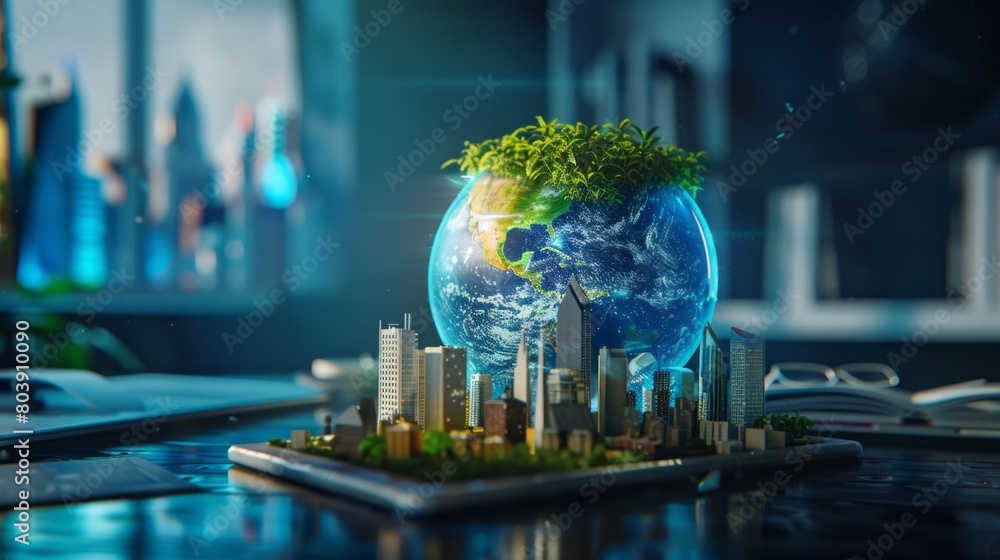 Fototapeta premium A corporate report highlighting ESG (Environmental, Social, Governance) metrics within the green energy sector, showcasing sustainable business practices in the renewable energy industry