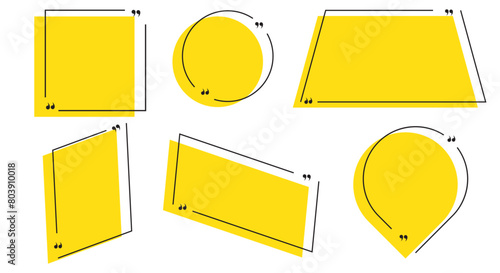 Quote box frame set. Texting quote boxes. Templates of texting black line quote frames for definition, remark, and citation design. Vector illustration. Tex border collection. EPS 10