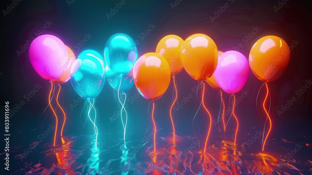 abstract background with neon colorful balloons on dark background perfect for banner abstract background with neon colorful balloons on dark background perfect for banner