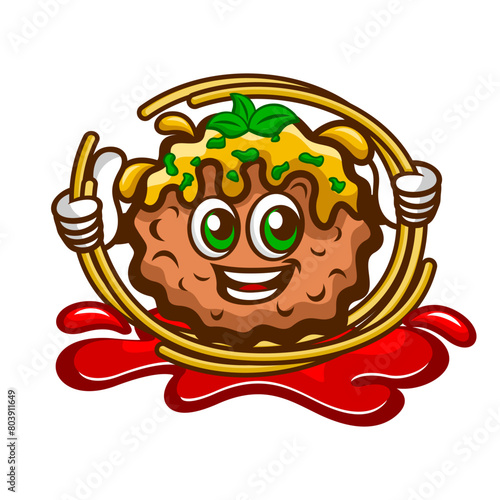 Mascot funny meatball logo. Vector illustration