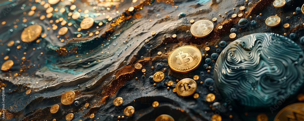 Illustrate the concept of Crytrocurrency through a traditional oil painting technique from an eye-level angle Render the intricate details of digital coins in rich textures and dyn Illustrate the concept of Crytrocurrency through a traditional oil painting technique from an eye-level angle Render the intricate details of digital coins in rich textures and dyn