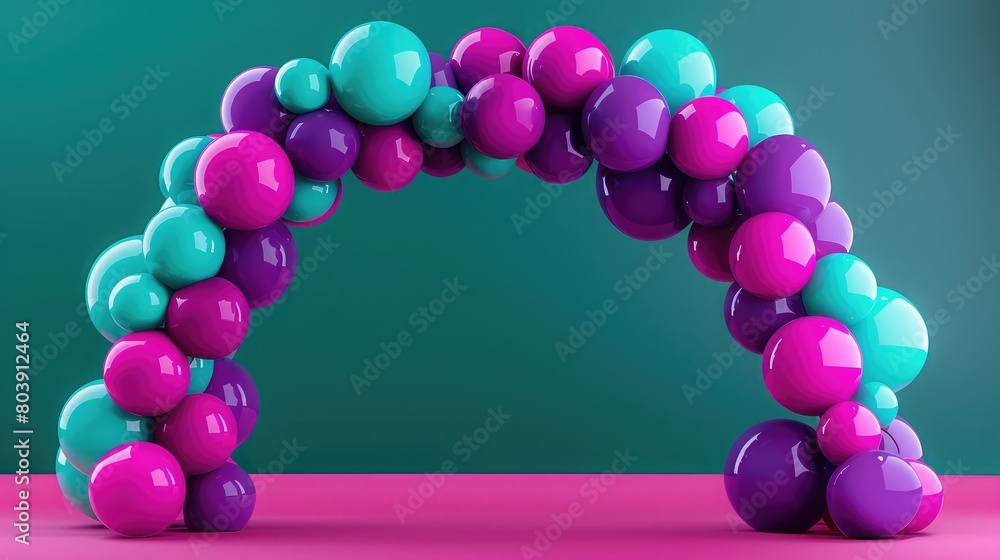 arch made with colorful balloons on dark green background arch made with colorful balloons on dark green background