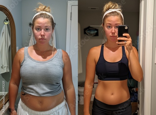 Weight Loss Progress of Young Woman. Detailed comparison showcasing a young woman's weight loss progress, before and after photos. © Оксана Олейник