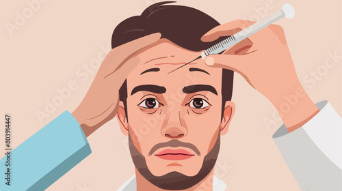 Doctor marking young mans forehead with hair loss pro photo