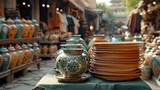 Street Fair Treasures: Plates and Ceramics in Warm Light