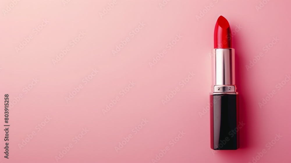 Red lipstick on a pink background. Red lipstick on a pink background.