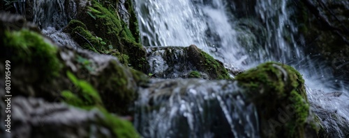 The view of the waterfall is beautiful and cool with clear water