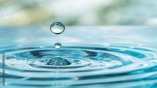 A close-up of a water droplet falling into the water, creating ripples