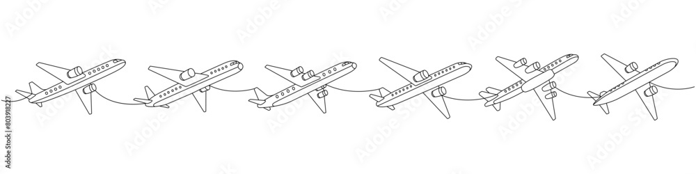 Plane set. Air transport one line continuous drawing. Passenger airplanes continuous one line illustration. Vector minimalist linear illustration Plane set. Air transport one line continuous drawing. Passenger airplanes continuous one line illustration. Vector minimalist linear illustration