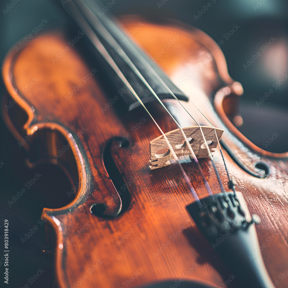 Fototapeta premium violin and bow, violin, ambience classic musical instrument, violin orchestra stock image, close-up violin music image background concept 