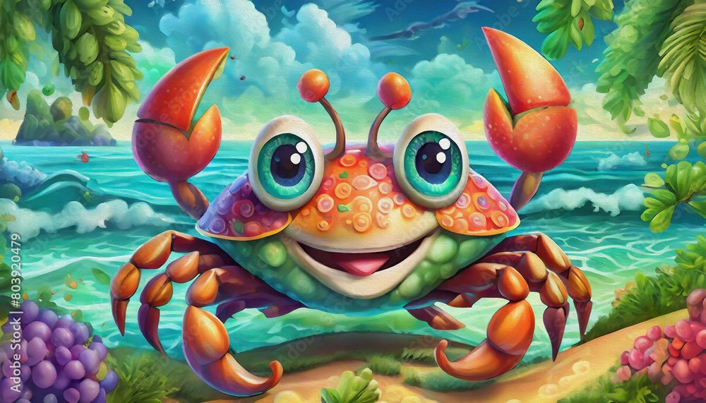 oil painting style CARTOON CHARACTER CUTE Happy crab on the beach isolated on white background Closeup oil painting style CARTOON CHARACTER CUTE Happy crab on the beach isolated on white background Closeup