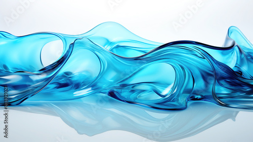 Flowing Light Blue Color Paint Water On Plain White Background