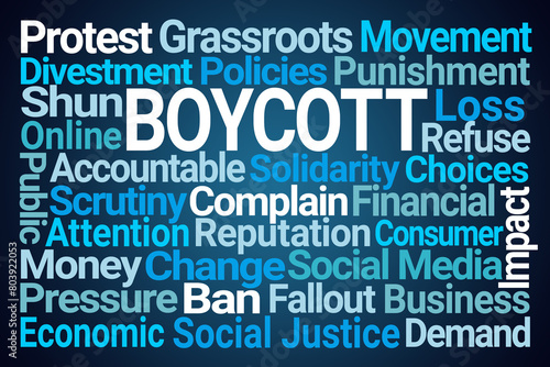 Boycott Word Cloud on Blue Background