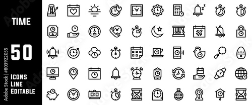 50 Time Icons Set Line Editable Vector Illustration