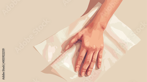 Female hands with baking paper on beige background 
