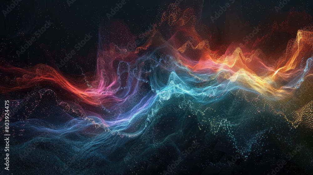 Illuminated waves of color dancing across a dark background, evoking a sense of energy and motion.