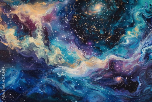 An abstract painting of a nebula in space
