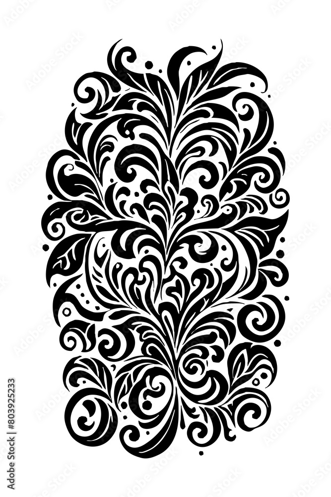 Botanical black and white pattern. For use on tattoos, posters, textiles, T-shirt printing. Generated by Ai Botanical black and white pattern. For use on tattoos, posters, textiles, T-shirt printing. Generated by Ai